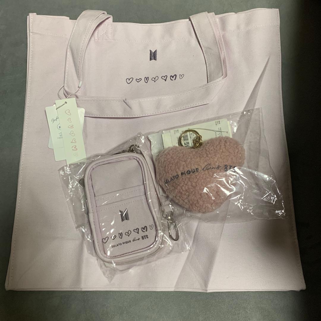 ジェラートピケ　BTS ピンク トートバッグ 、ポーチ、チャーム