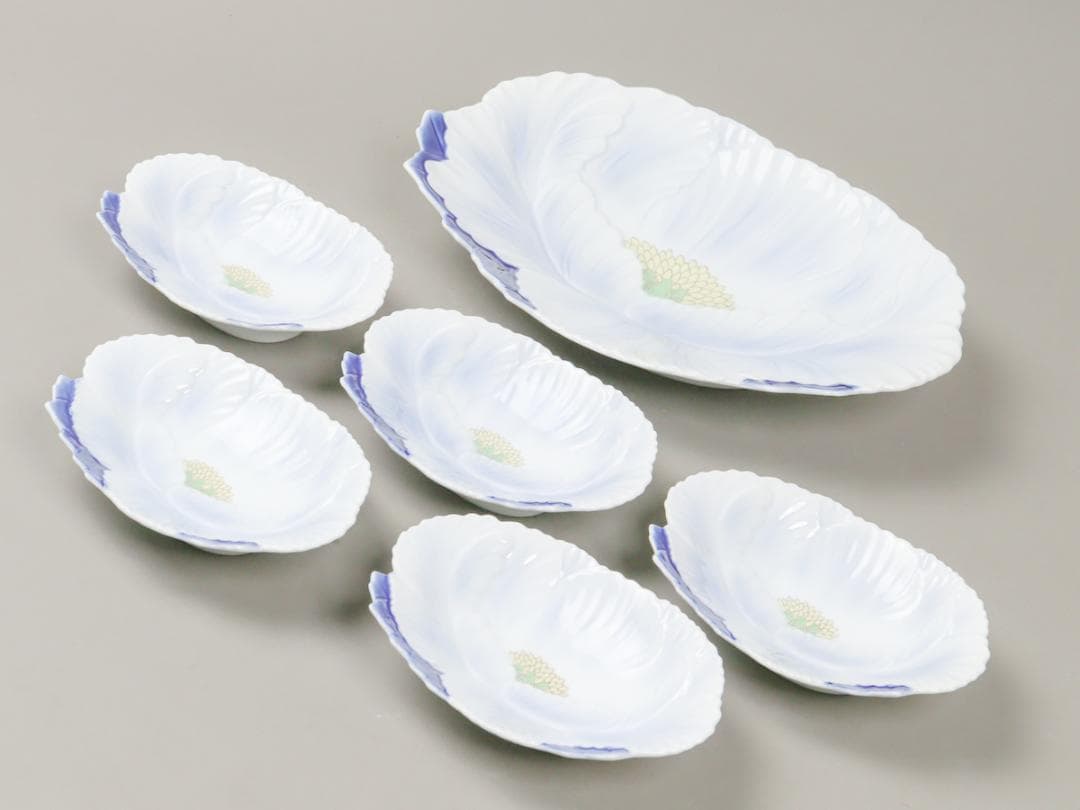 深川製磁 牡丹形 ベリーセット 6客 盛り皿 取り皿 共箱 未使用