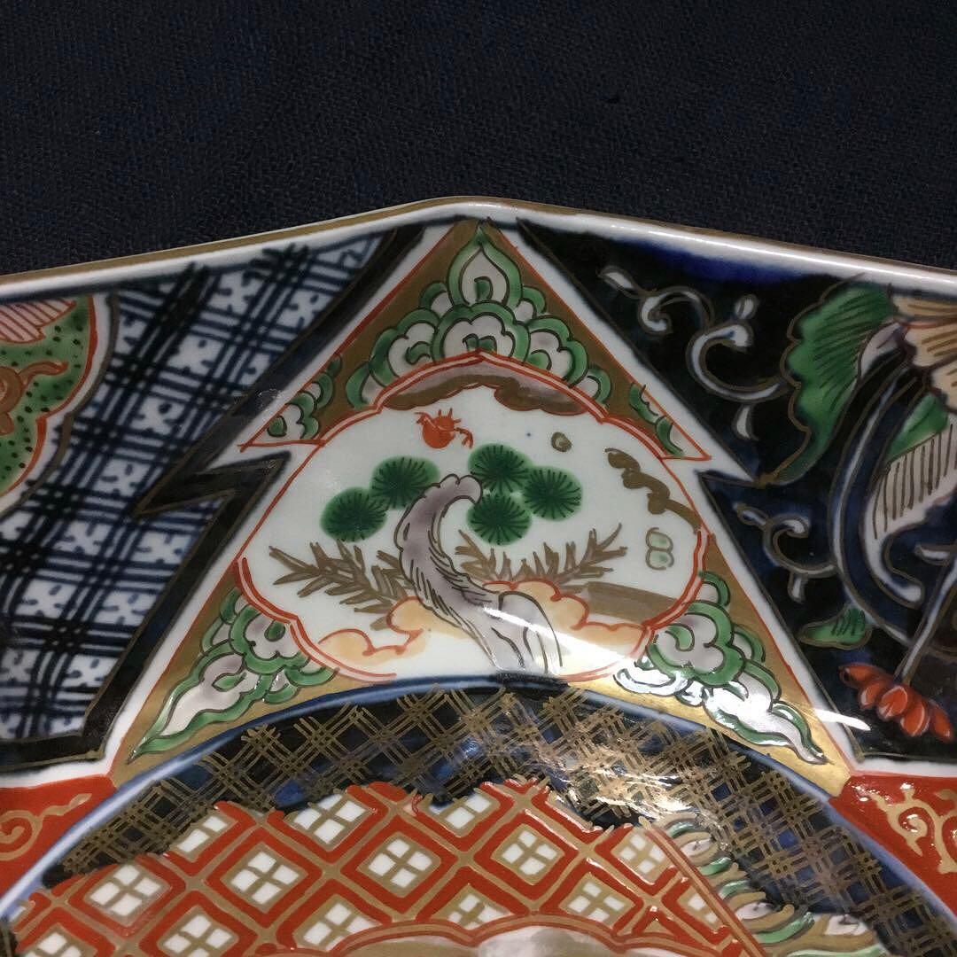 伊万里焼 色絵 草花紋様 八角 七寸深鉢 /骨董/時代物