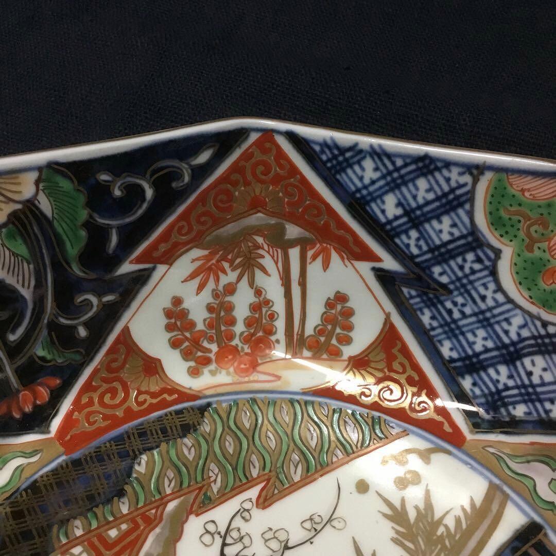 伊万里焼 色絵 草花紋様 八角 七寸深鉢 /骨董/時代物