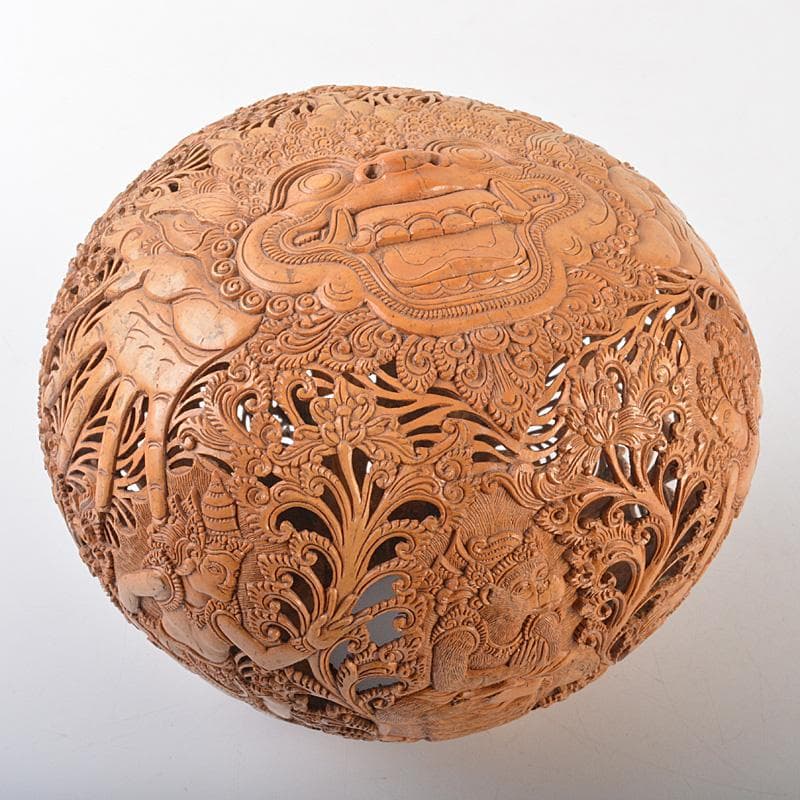仏教美術　椰子の実彫刻　神獣透　ランプシェード　C　R7318