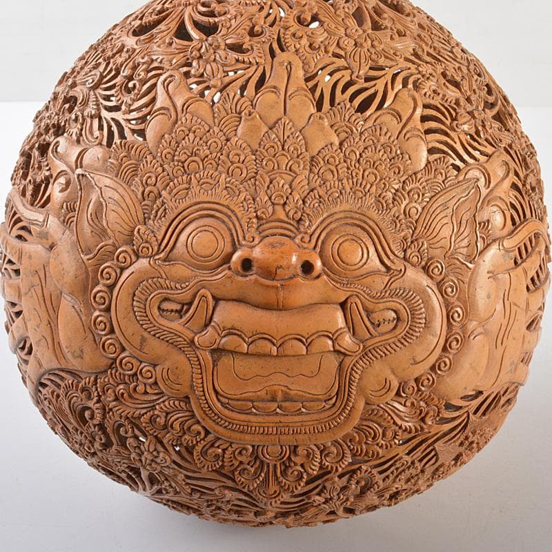 仏教美術　椰子の実彫刻　神獣透　ランプシェード　C　R7318