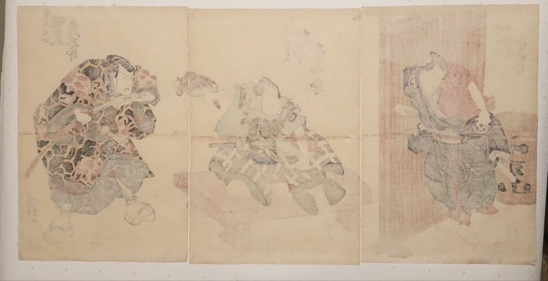 浮世絵版画、役者絵三枚目綴り 歌川国貞画、文政中期～天保初期頃出版
