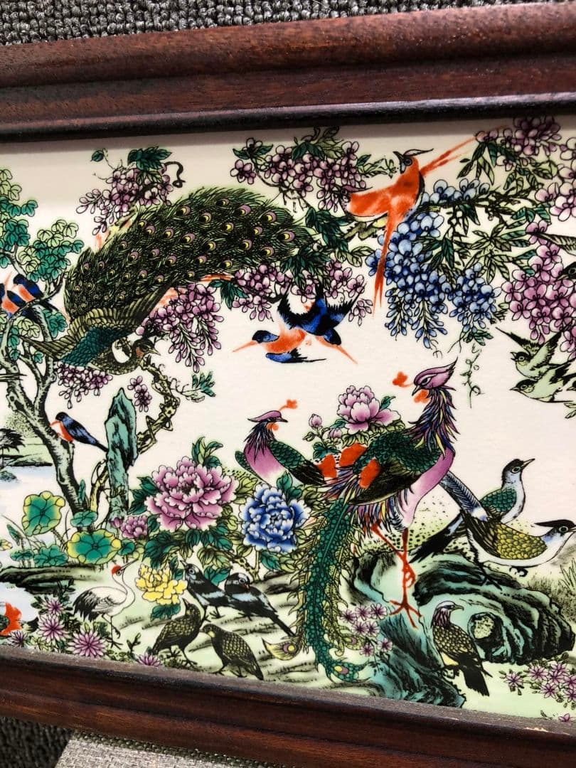 パステル花鳥陶板画 百鳥朝鳳 応接間 玄関 茶室 書斎 装飾品 工芸品 置物