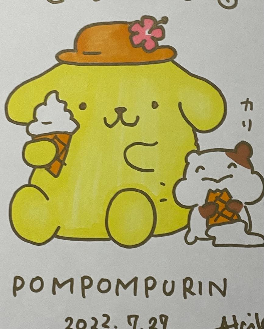 ポムポムプリン　地井明子先生　直筆イラストサイン色紙　ミラクルサイン会　サンリオ