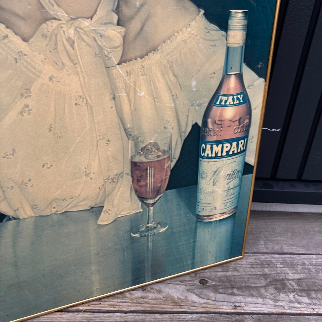 昭和レトロ カンパリ パネル時計 女性柄立て看板 サインボード 店舗什器 古道具