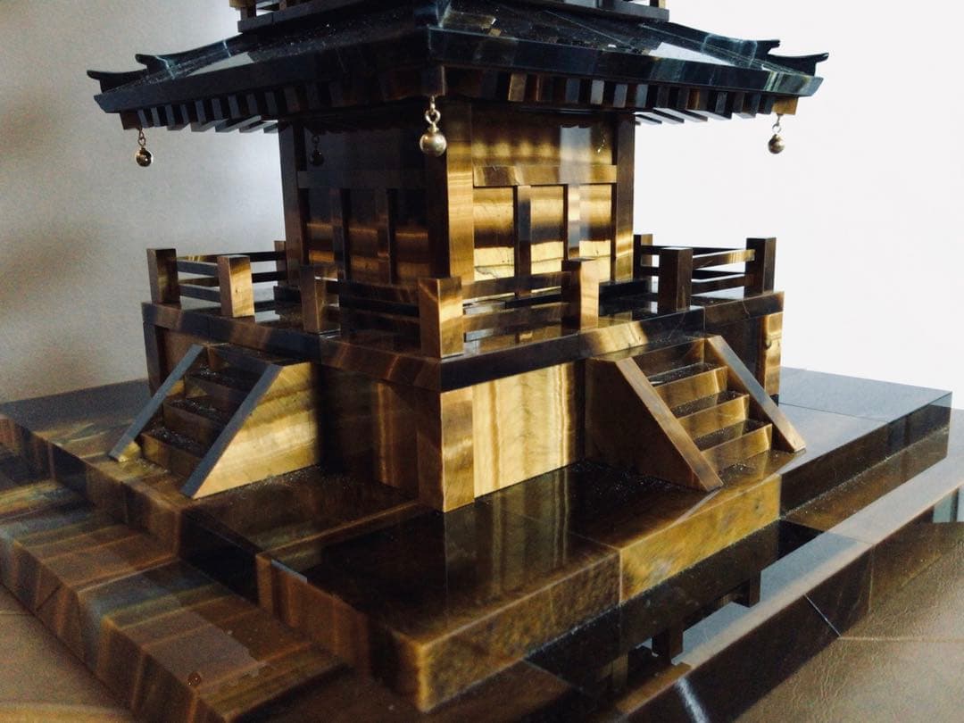 ◉伝統工芸士 小澤朗雲◉甲州水晶貴石細工・五重塔・虎目石・純金K18◉300万円