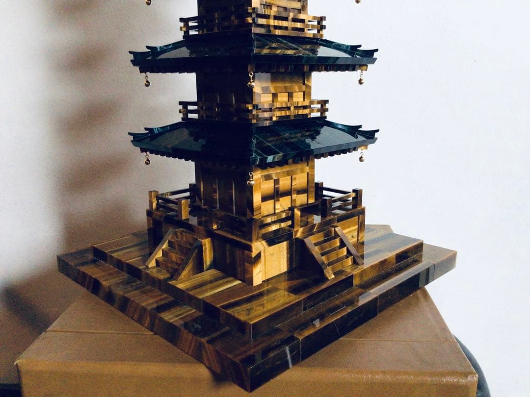 ◉伝統工芸士 小澤朗雲◉甲州水晶貴石細工・五重塔・虎目石・純金K18◉300万円