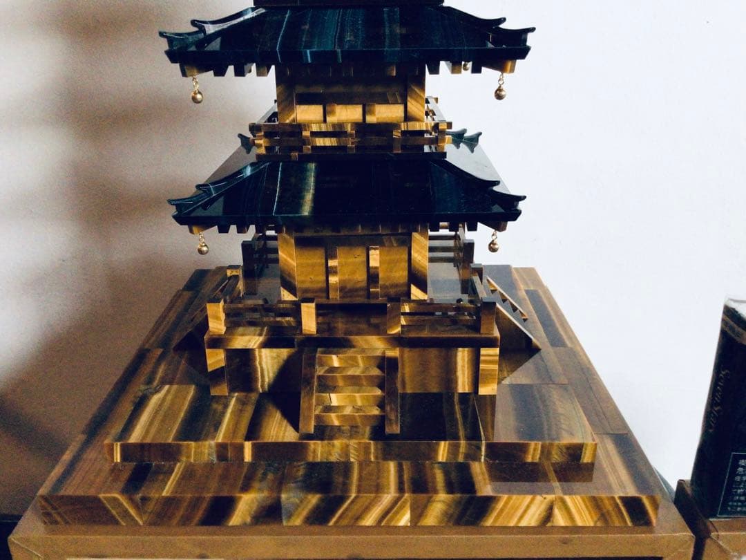 ◉伝統工芸士 小澤朗雲◉甲州水晶貴石細工・五重塔・虎目石・純金K18◉300万円