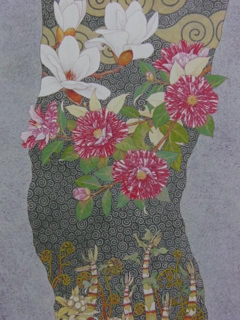 藤野直也、春、希少な画集より、新品高級額装付、状態良好