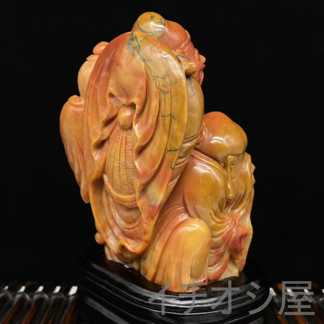 中国古美術 珍蔵逸品 寿山石芙蓉石 人物彫刻置物 透彫細工 文房置物 風水開運