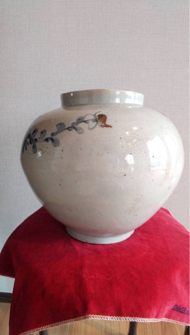 李朝辰砂染付壺