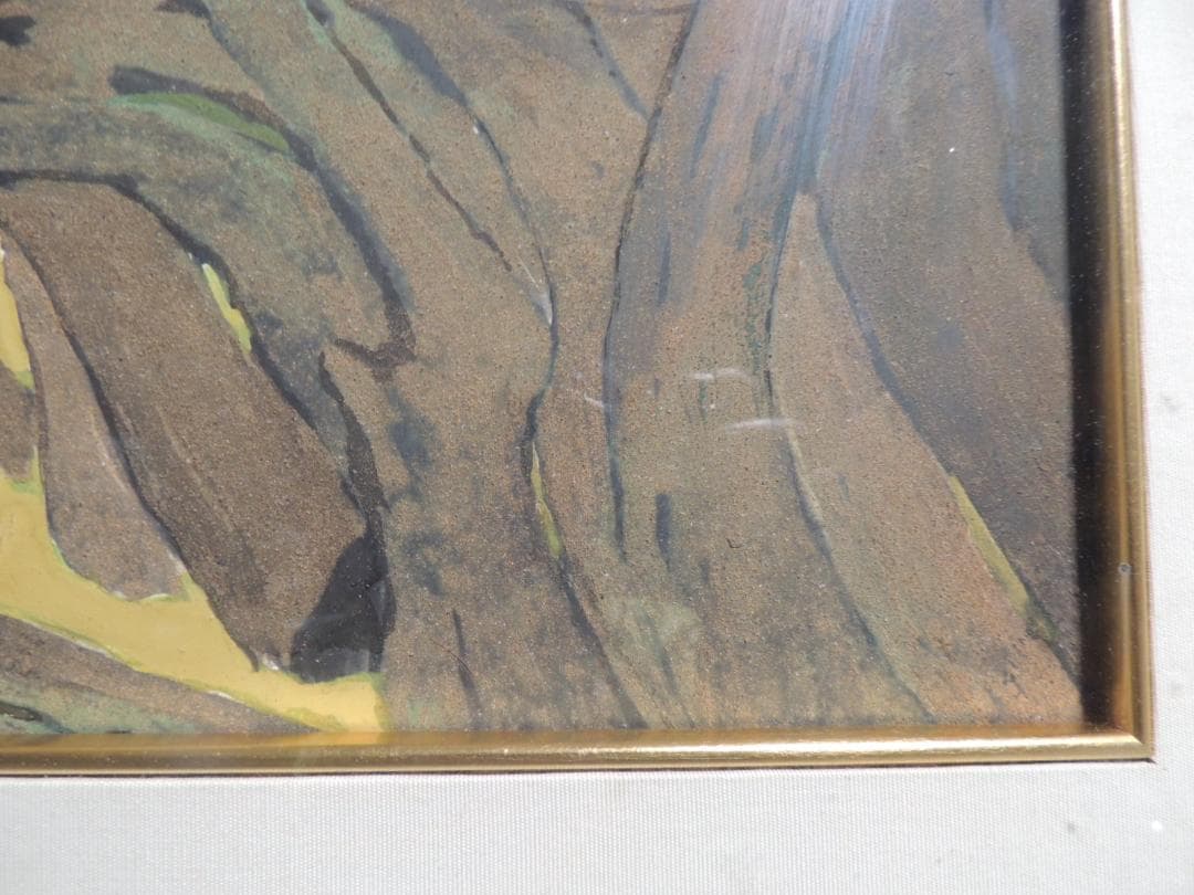 日本画「樹木（仮）」作者不明、印あり＞昭和、レトロ