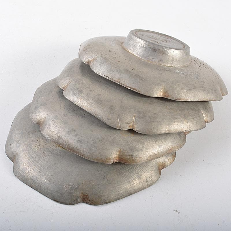 中国　古錫　漢詩花文　茶托　四客　M　R5166