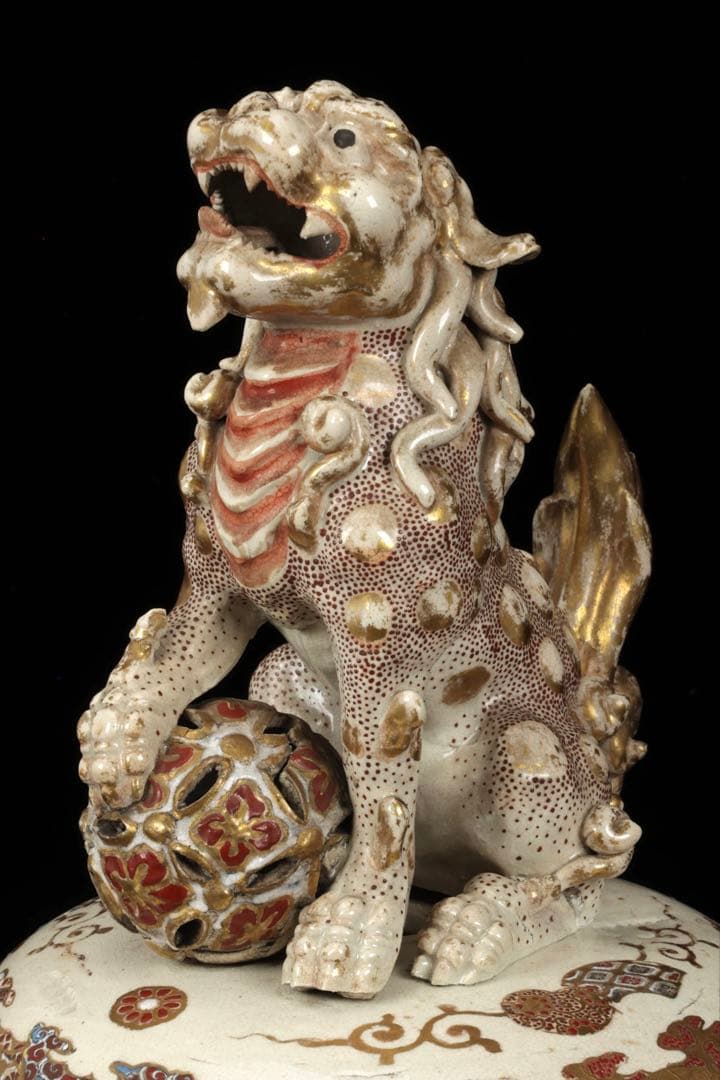 【極上薩摩焼】特大金襴手色絵 獅子 香炉 飾壺 陶器 骨董 古美術 アート 花瓶