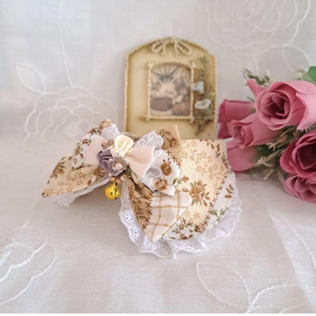 プッチ、和風つまみ細工(水色)わんちゃん猫ちゃん用襟付き首輪