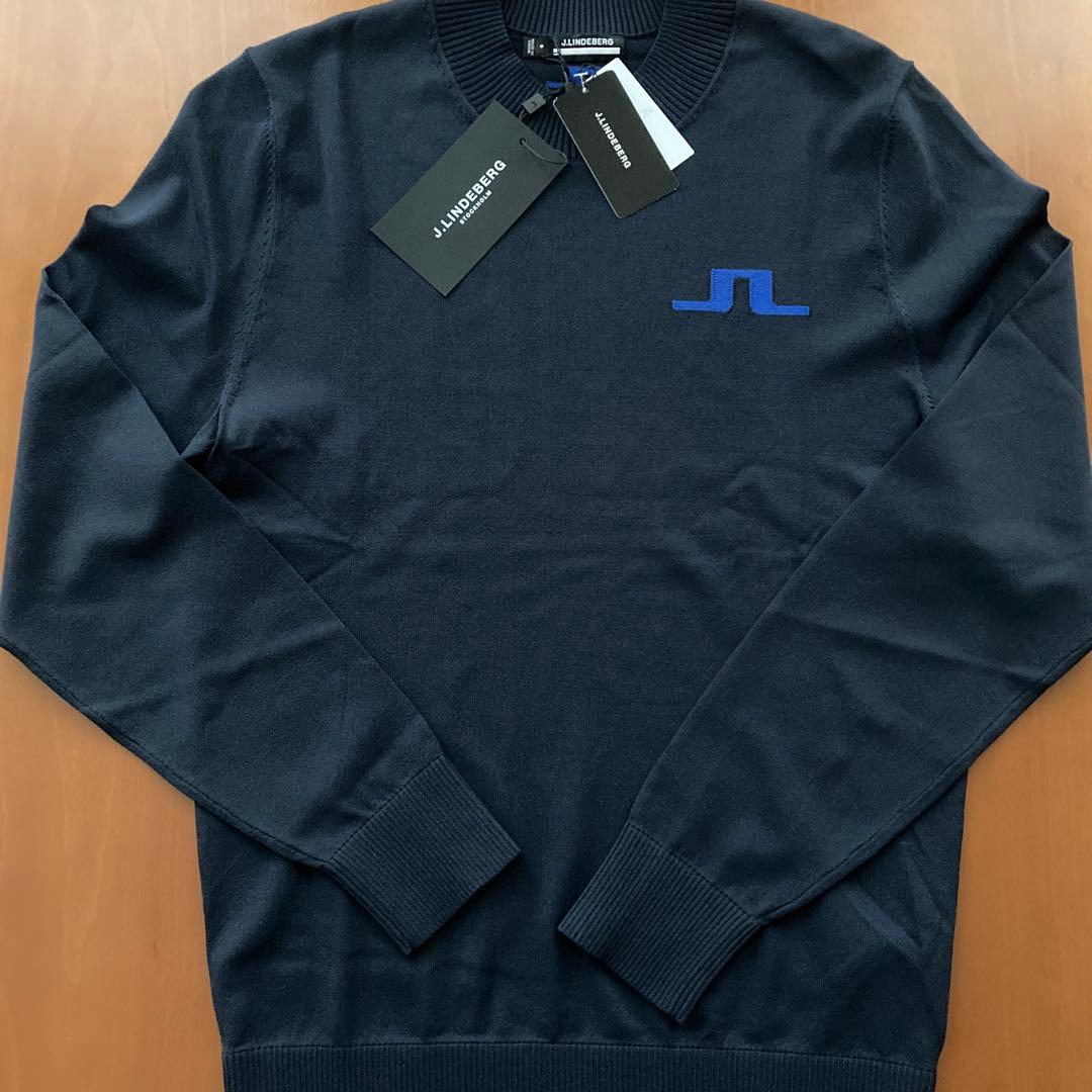 新品J. LINDEBERG メンズゴルフセーター JLロゴ ネイビー S 軽量