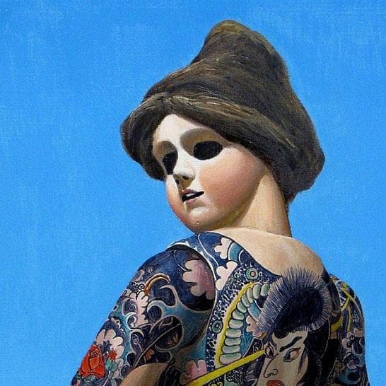 小松崎邦雄　タイトル「背景の彼」　油彩画　サイン有り