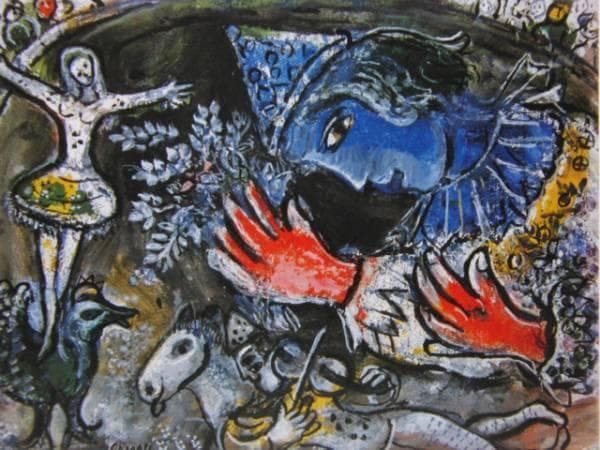 シャガール、青色の道化師、希少レゾネの一頁、 新品額装付