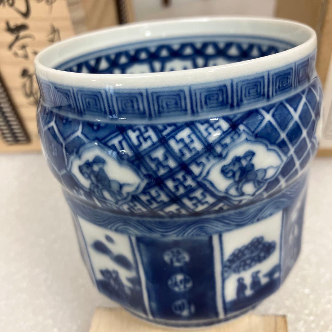 茶道具　茶碗　丸腰　縞茶碗　呉祥瑞　造　景徳鎮　王懐英　共箱　N158SKC