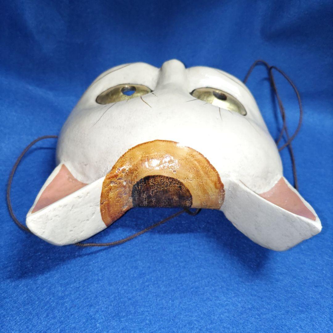 猫半面　木彫り蒔絵