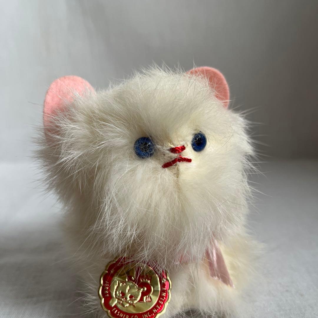 アンティーク　白ねこ　ぬいぐるみ