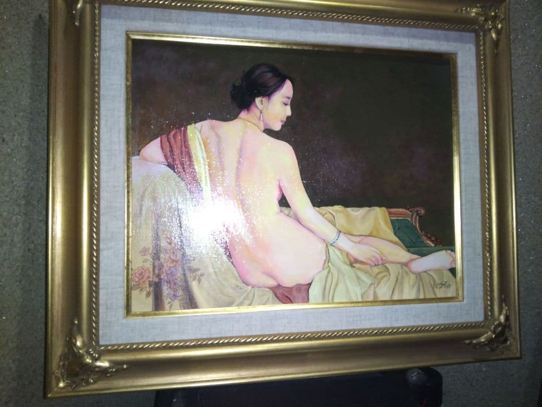 森本草介、絵画、美人画、油彩６号、裸婦、憩いの時、新品額縁、肉筆、高塚省吾。