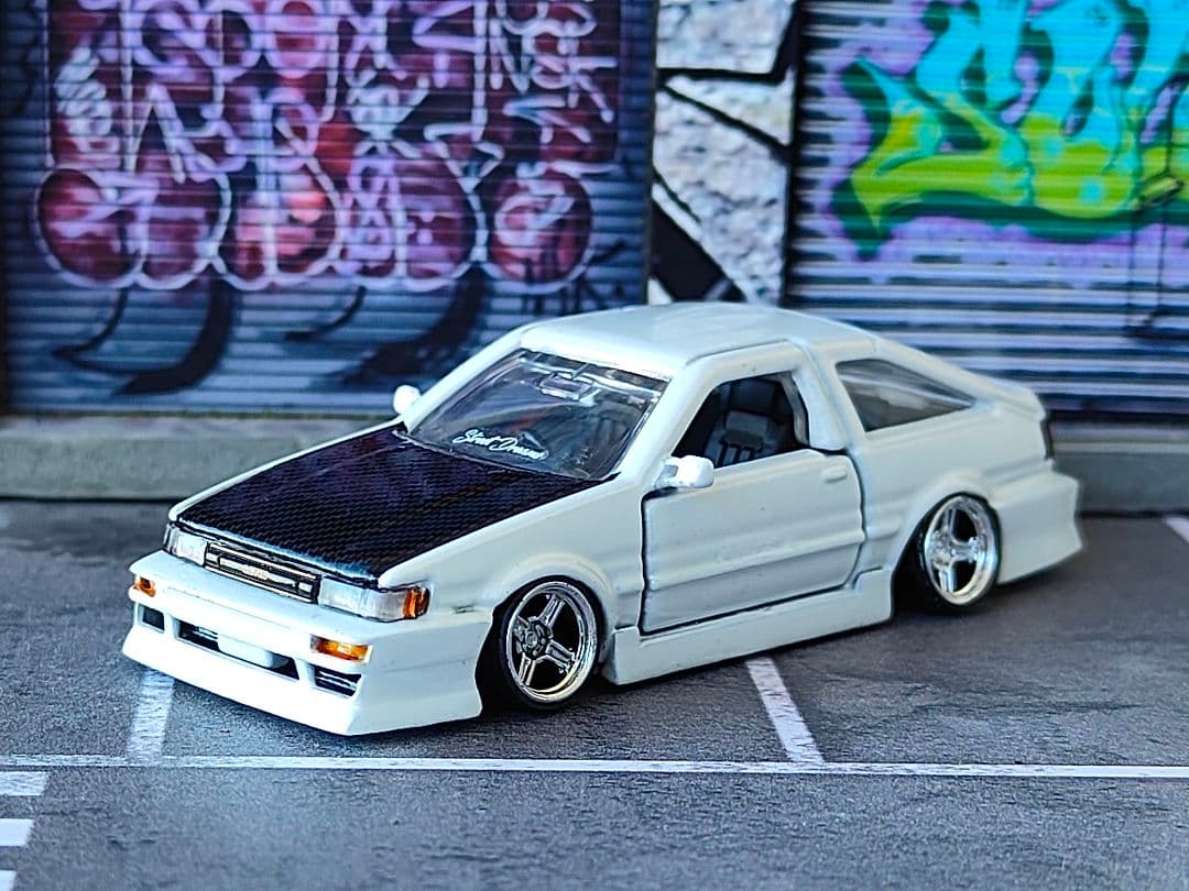 トミカ改造 トヨタ レビン フルエアロ プレミアム白 ☆深リム ☆ホットウィール