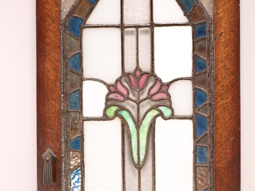 BK446　明治　大正　アンティーク　ステンドグラス　扉　ダイヤカットガラス