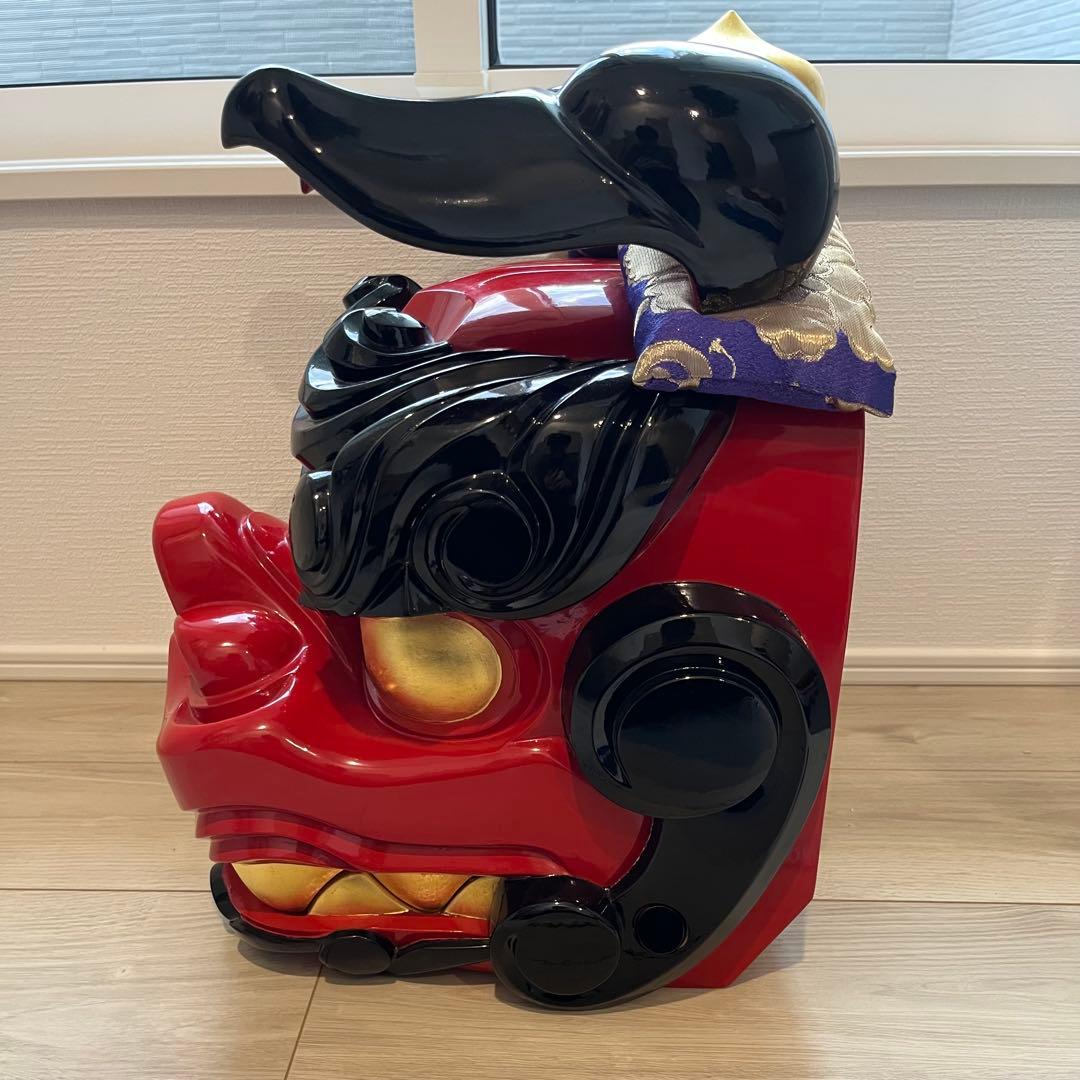 【大ぶり】獅子舞　獅子頭　木彫魔除け　祭　置物　古美術　神楽 木製 木彫 正月