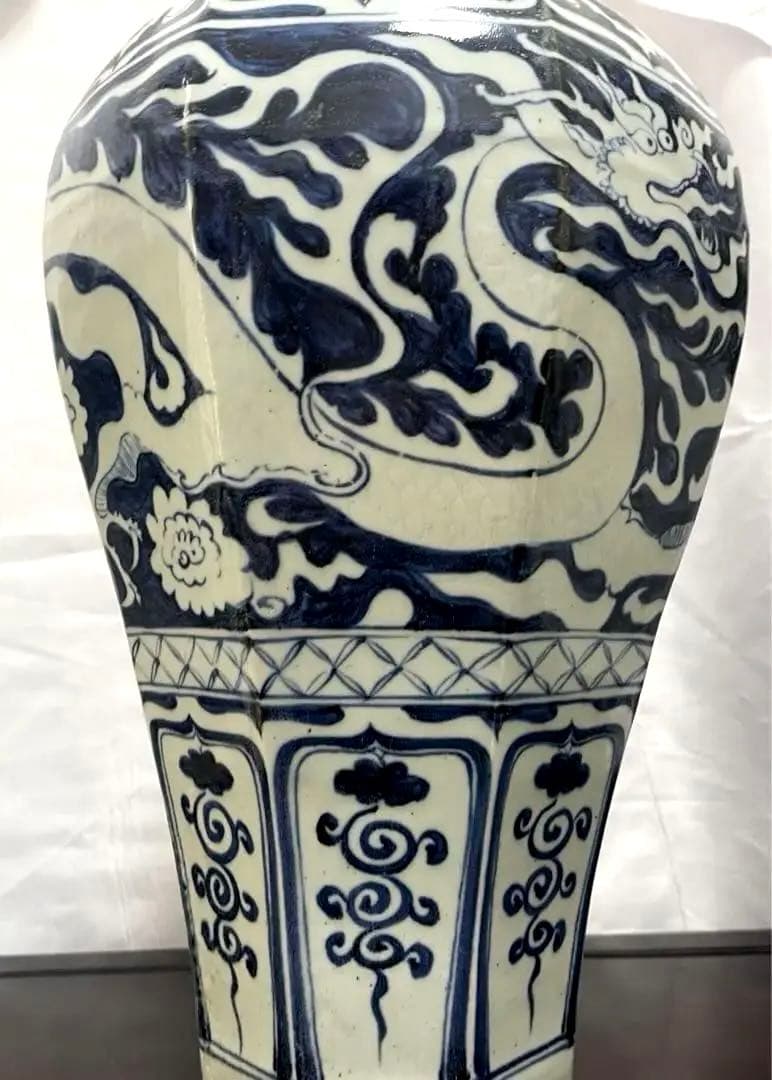 中国 骨董品 元青花 染付 竜紋大壺　古玩 陶芸古美術