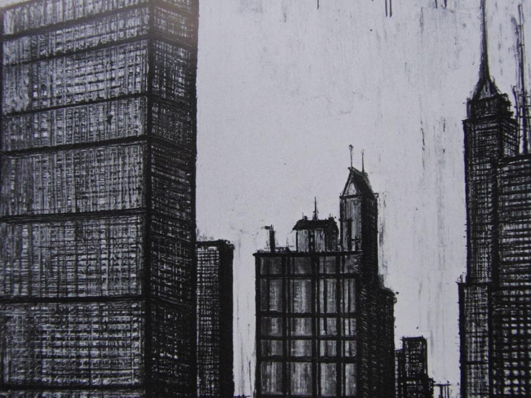 ベルナール・ビュッフェ、「NEW YORK-O.N.U.」、希少画集の額装画