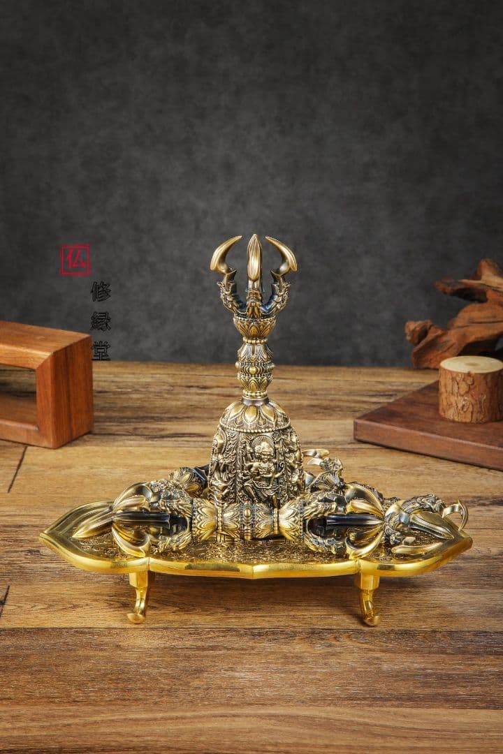 【修縁堂】五大明王密教法具真言宗法器 金剛盤 金剛五鈷杵三鈷杵 独鈷杵 五点セッ