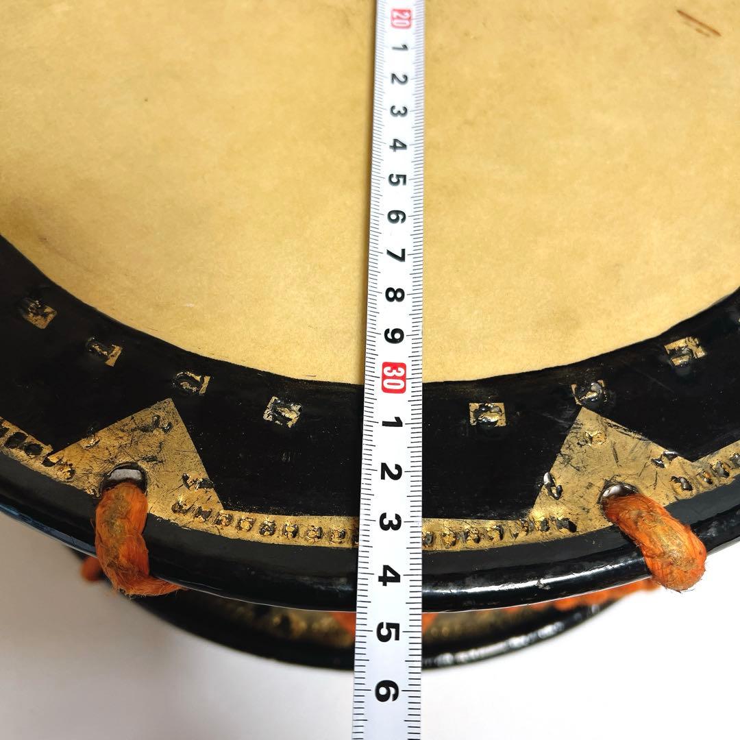 【蒔絵・金彩】締め太鼓　和太鼓 34.5cm×16cm 扇絵柄　扇子　打楽器