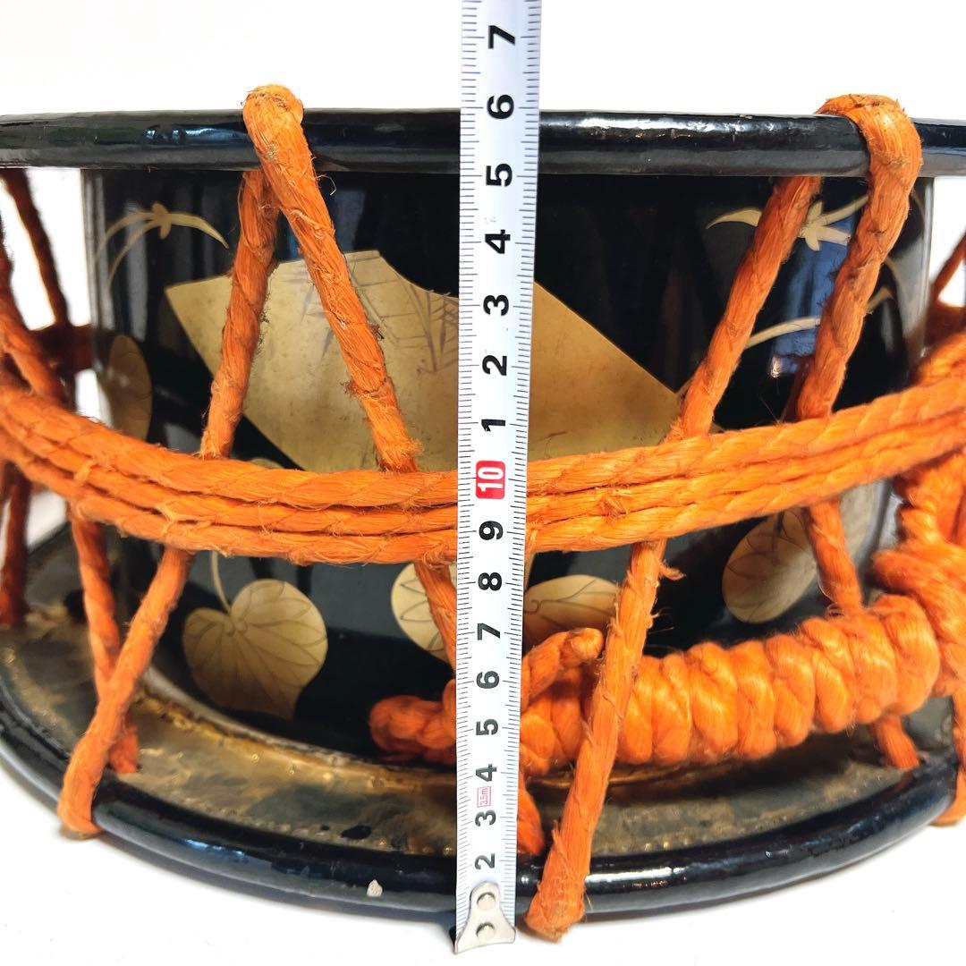 【蒔絵・金彩】締め太鼓　和太鼓 34.5cm×16cm 扇絵柄　扇子　打楽器