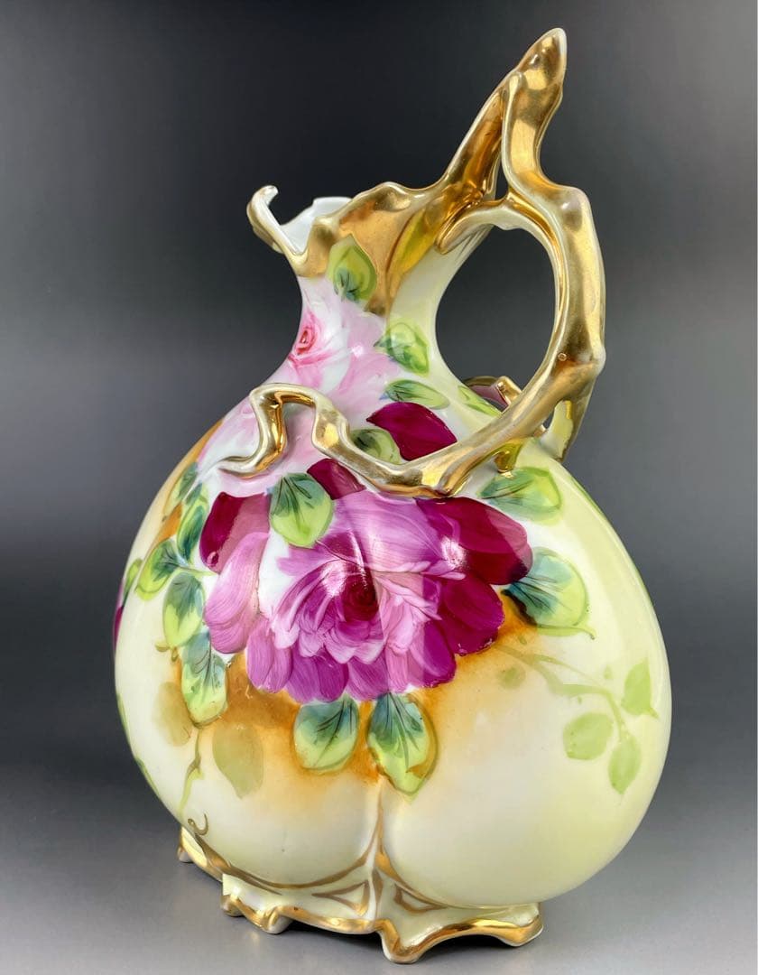 オールドニッポン ２３㎝ アールヌーボー様式 薔薇紋 花瓶 バラ ばら 水差し