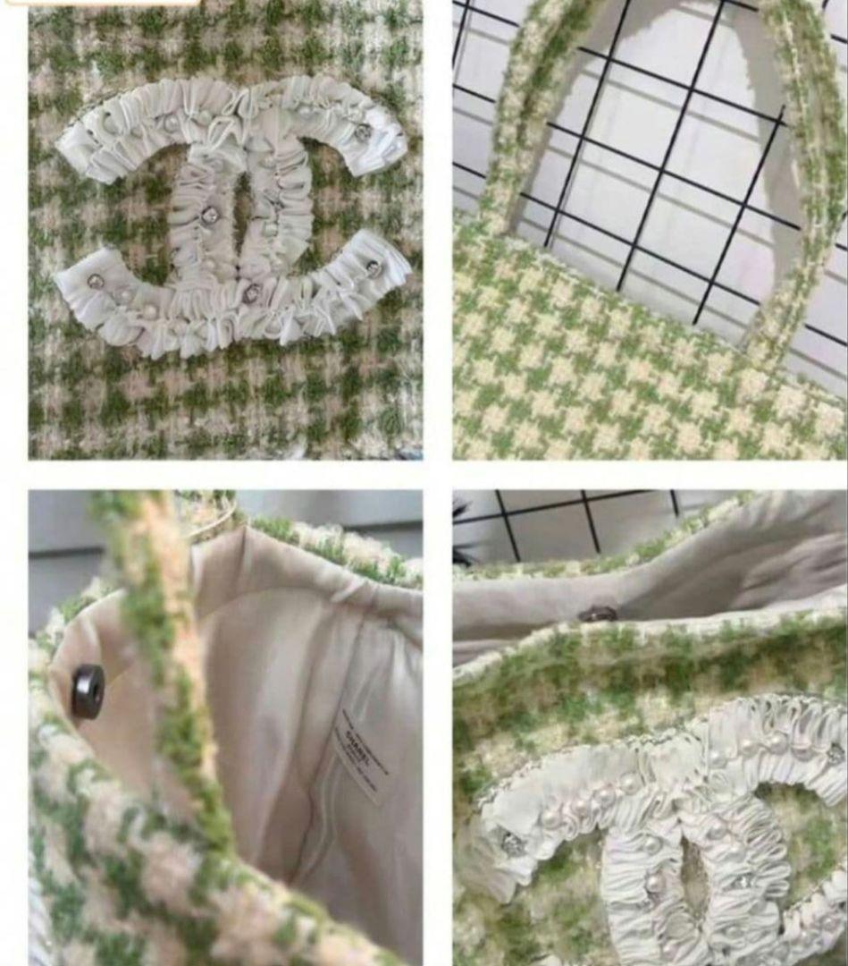 新品希少 CHANEL ノベルティ トートバッグ グリーン ビッグココ ビジュー