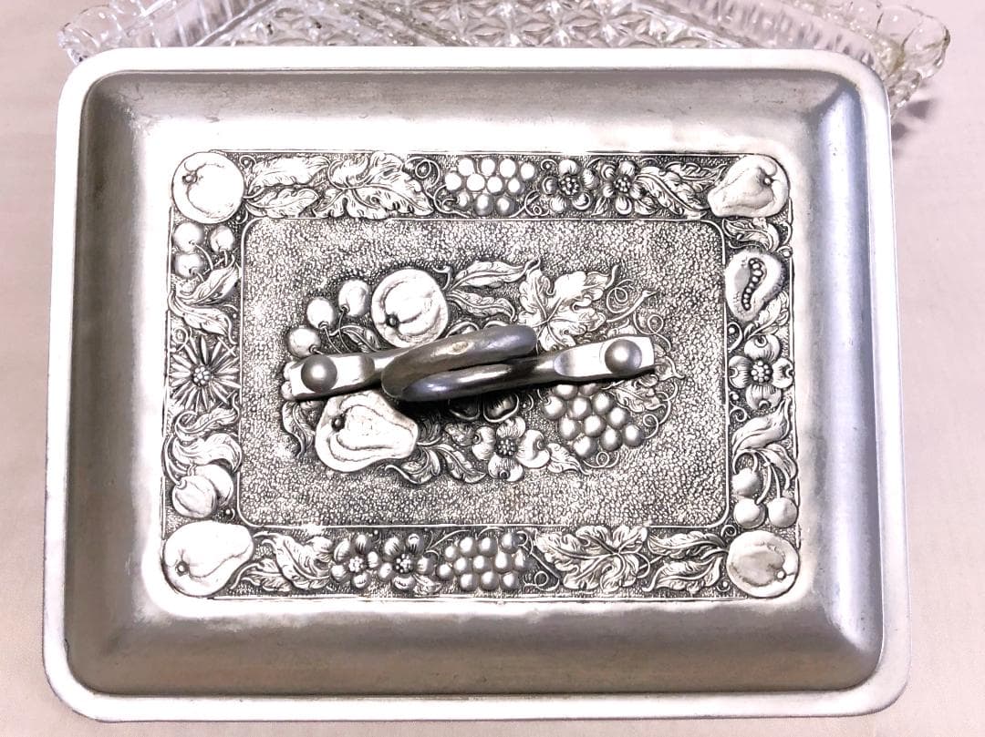 【 ニッケル彫金ガラス鉢 】　金工・ガラス工編組　特注献上