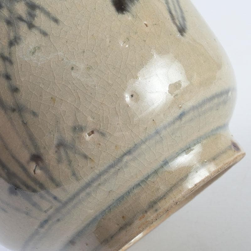 中国　呉須染付　花草昆虫文　茶碗　仕覆・時代箱付　C　9454