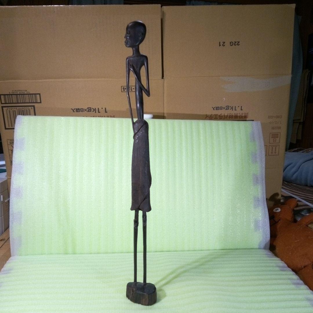 長身　木彫像　オブジェ　木製　木彫り　インテリア　置物　魔除け　厄除け　レア
