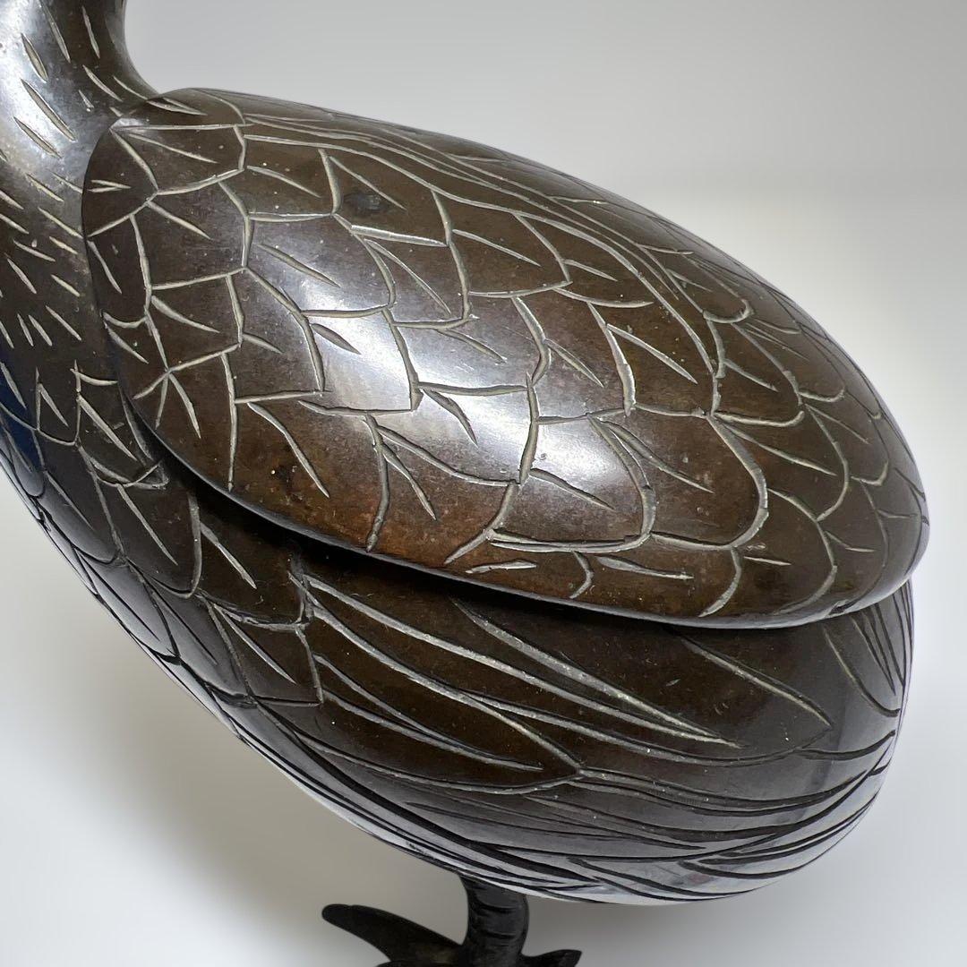 古銅　ウズラ香炉　木箱付　1345g/高さ約21㎝　東Y7-0626⭐︎2Fトカエ