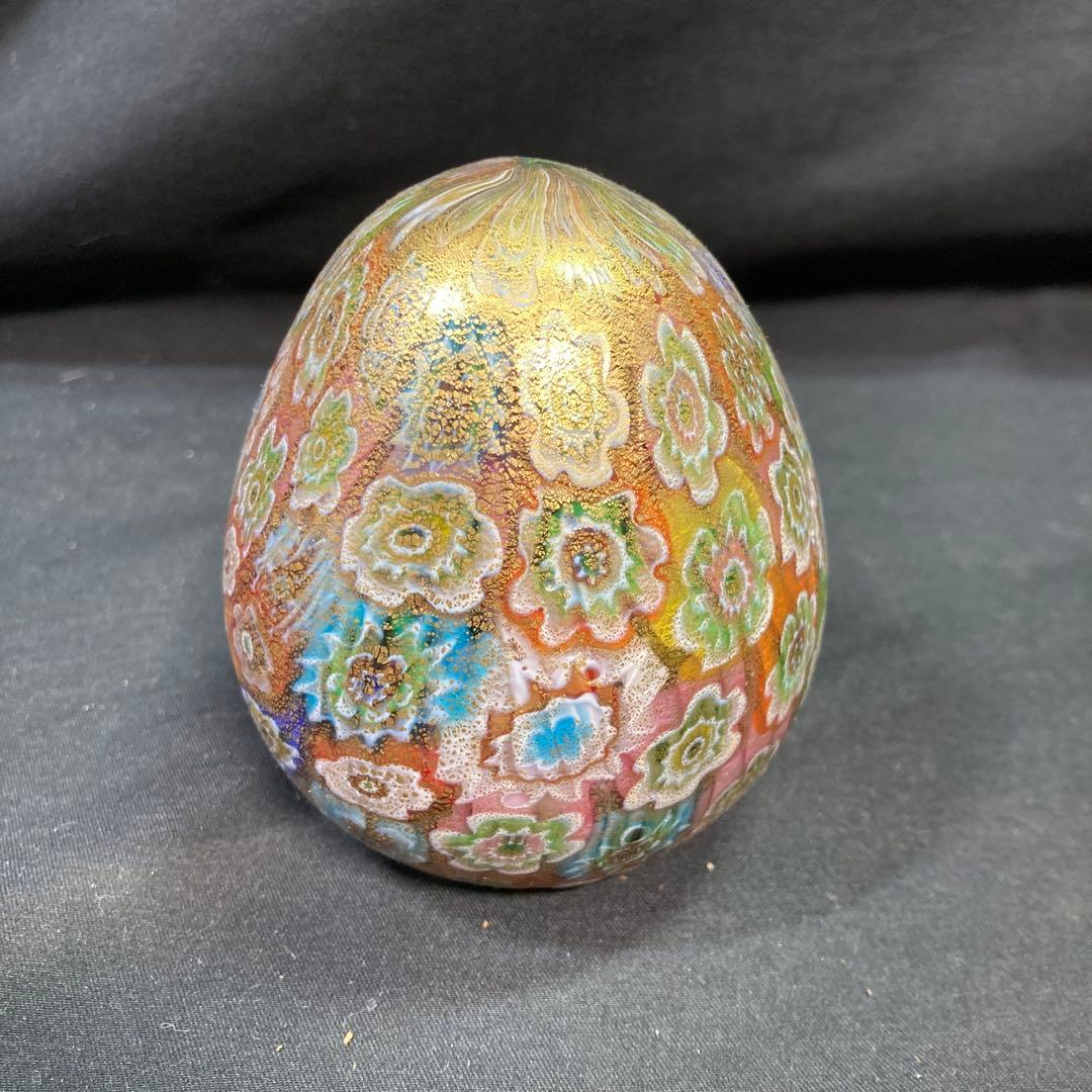 【美品】ムラーノガラス ペーパーウエイト 金彩 花柄