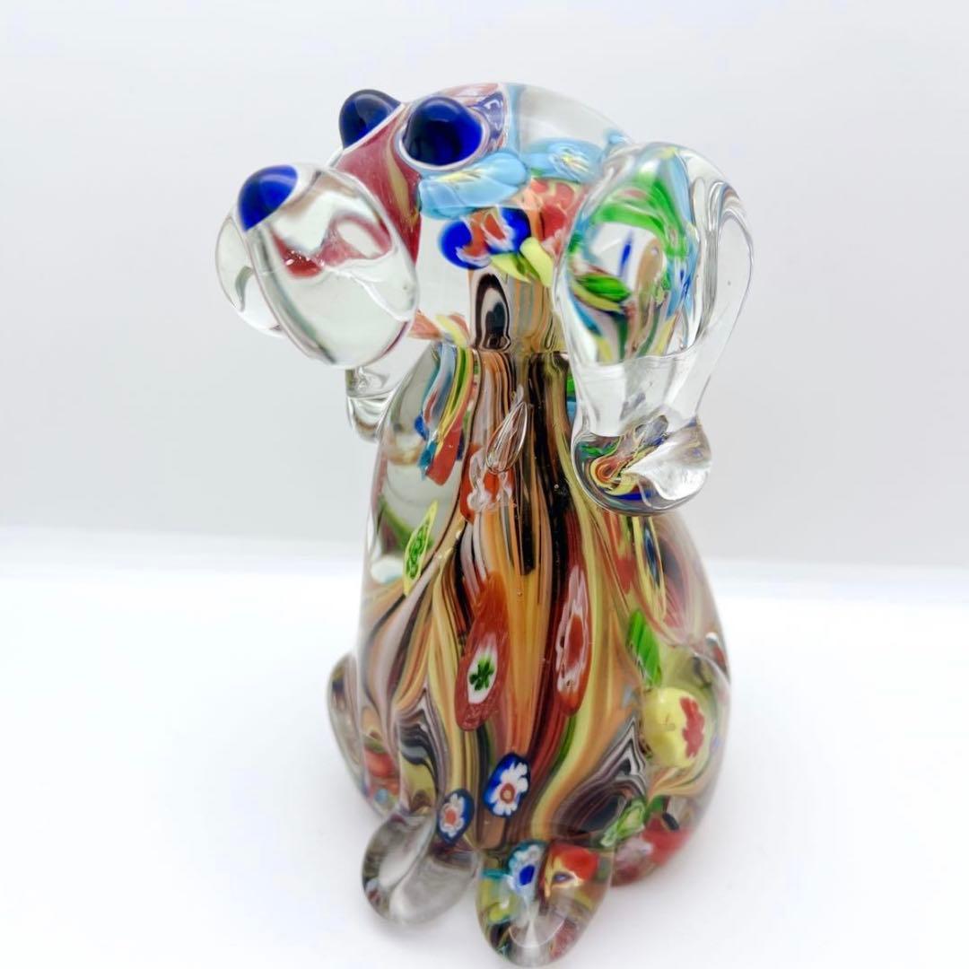 【希少】ヴェネチアンガラス ミルフィオリ 犬 置物 ムラーノガラス オブジェ