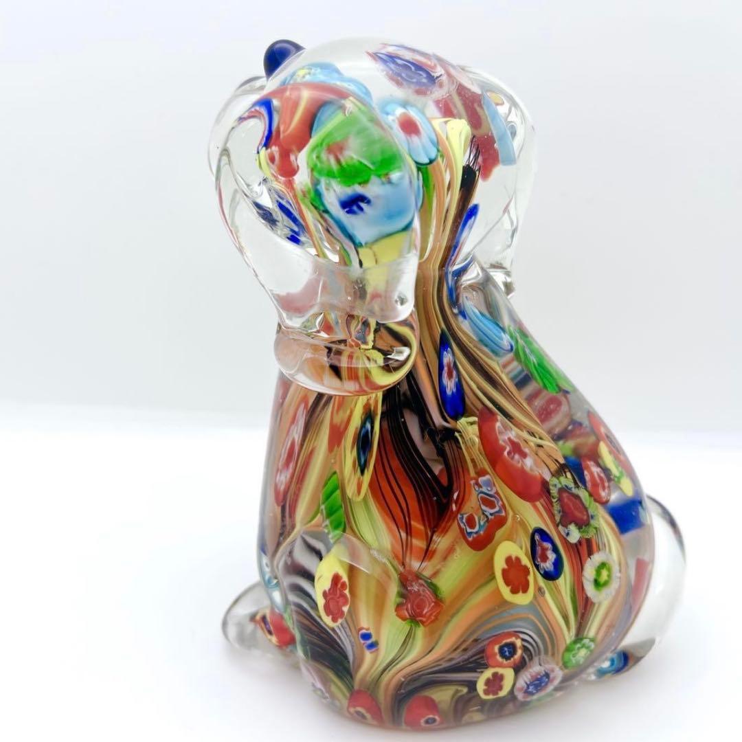 【希少】ヴェネチアンガラス ミルフィオリ 犬 置物 ムラーノガラス オブジェ
