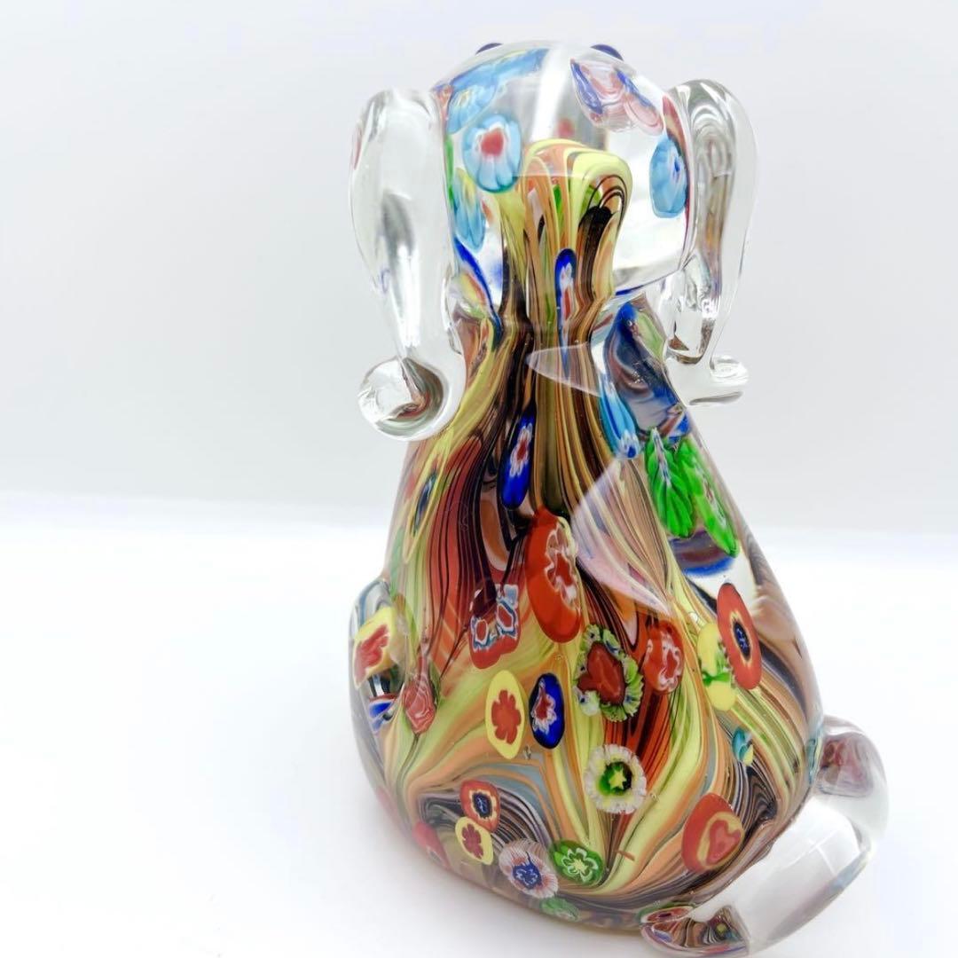 【希少】ヴェネチアンガラス ミルフィオリ 犬 置物 ムラーノガラス オブジェ