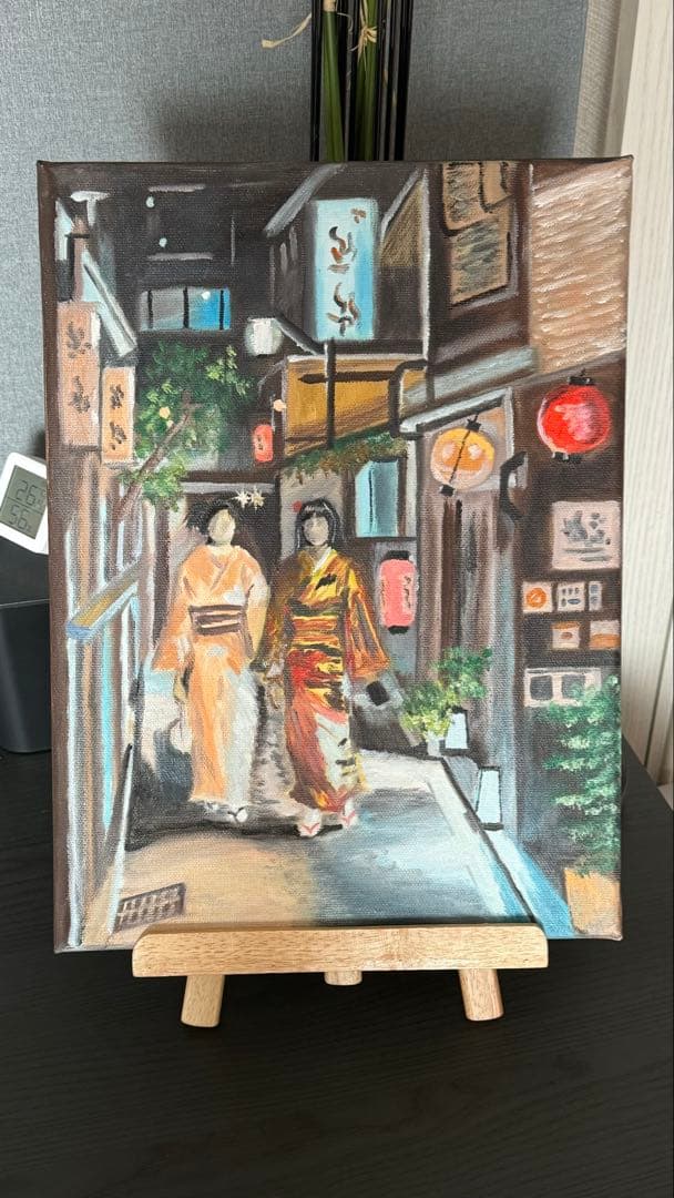 「京都の路地裏」　手描き　油絵　風景画　原画　油彩画　京都