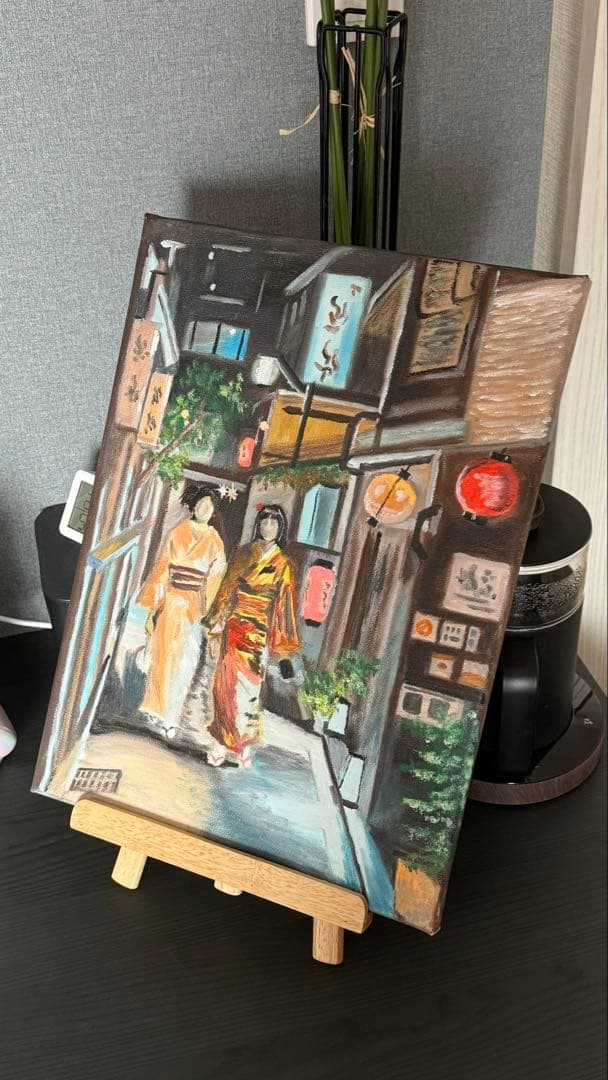 「京都の路地裏」　手描き　油絵　風景画　原画　油彩画　京都