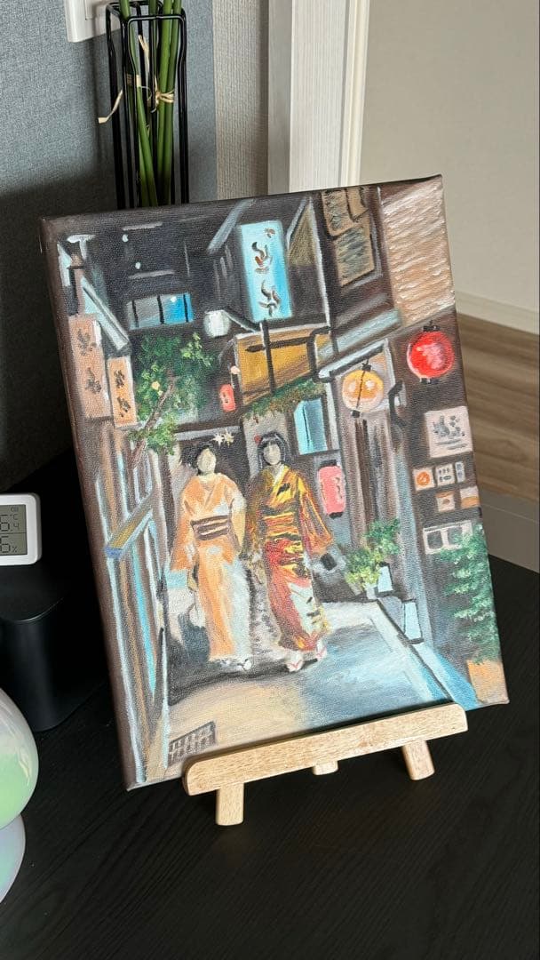 「京都の路地裏」　手描き　油絵　風景画　原画　油彩画　京都