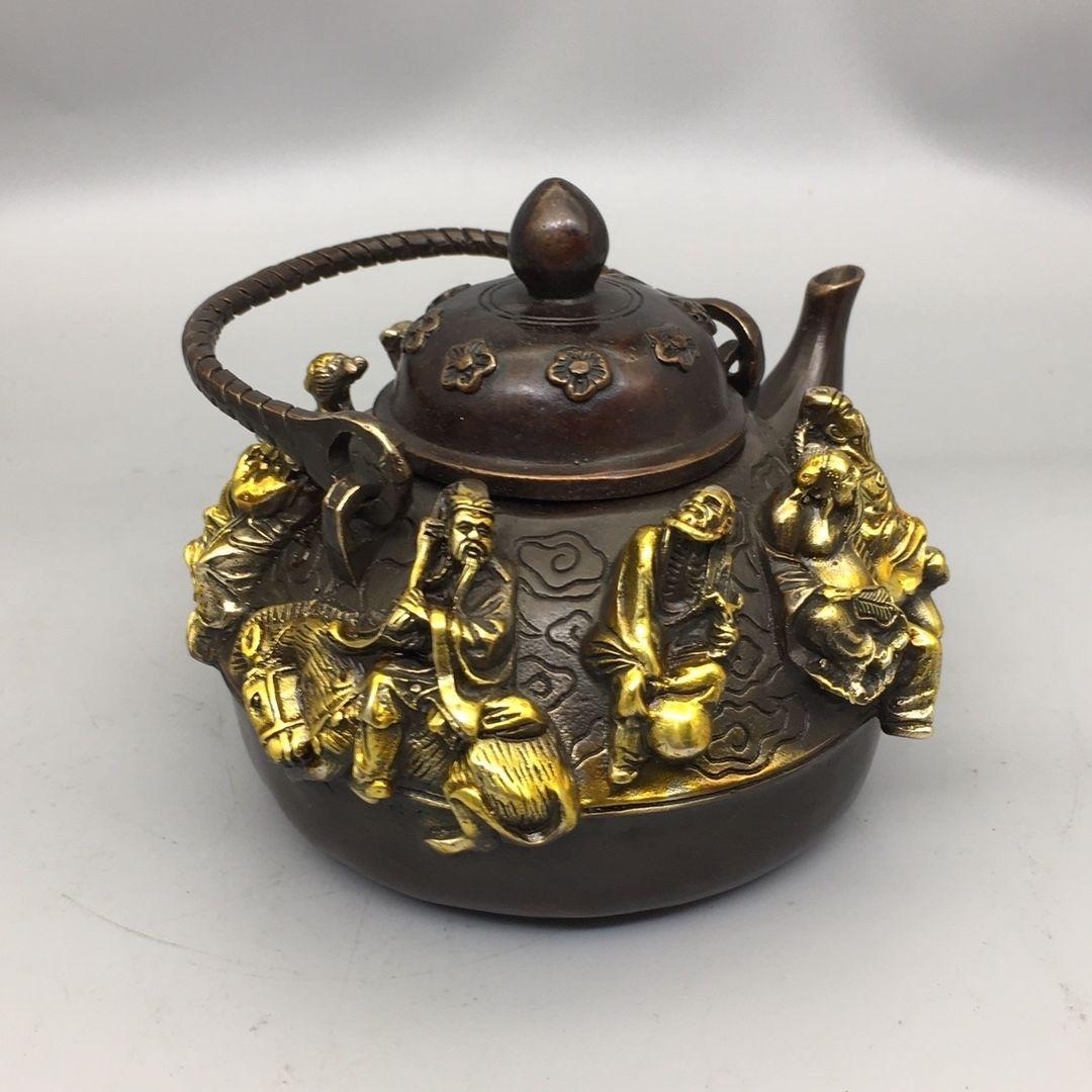 銅器 八仙過海提梁壺 茶壺 酒壺 煎茶器 茶道具 装飾品 工芸品 置物