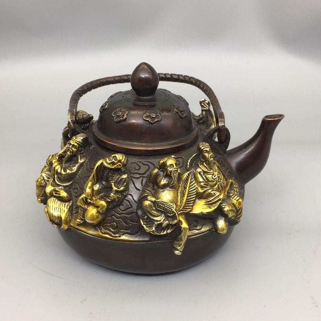 銅器 八仙過海提梁壺 茶壺 酒壺 煎茶器 茶道具 装飾品 工芸品 置物